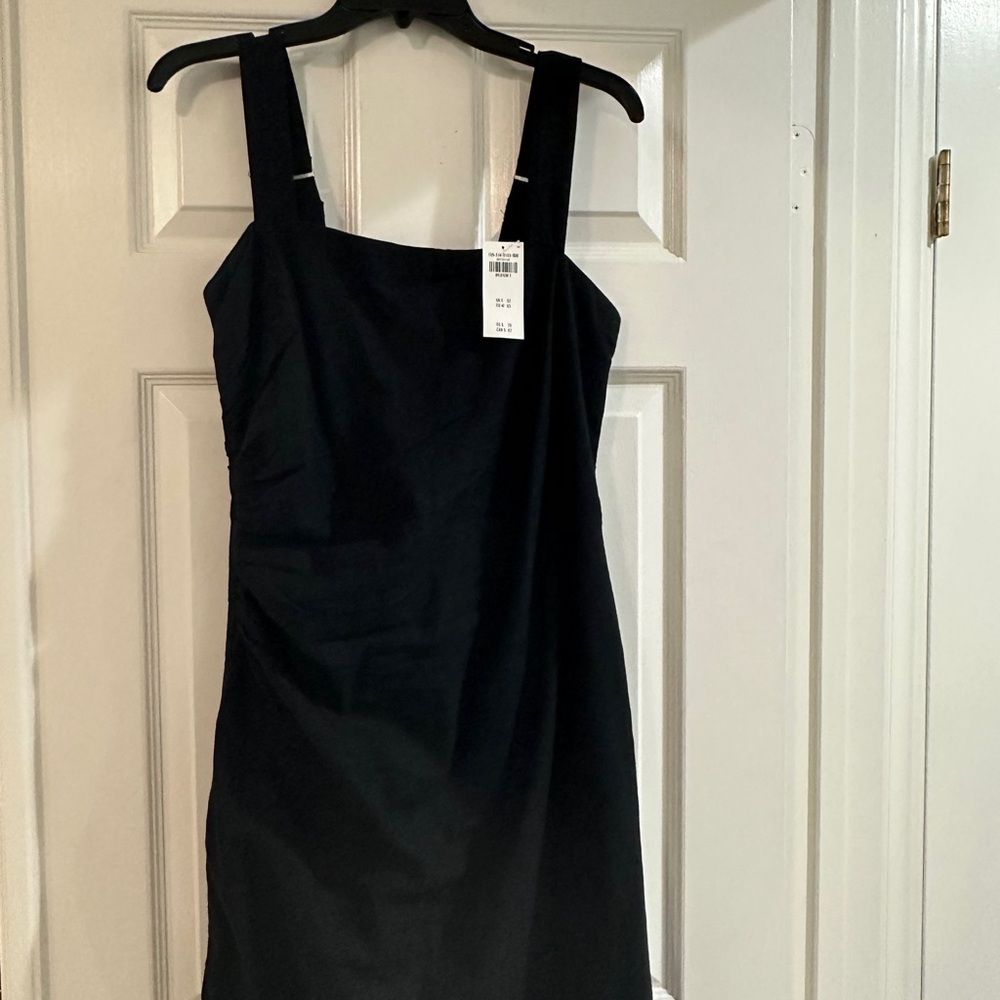 Abercrombie & Fitch Black Linen Blend Ruched Squareneck Mini Dress